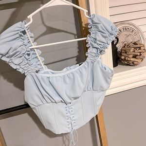 Kendall & Kylie | Small corset tank top | light blue | puff | thick material